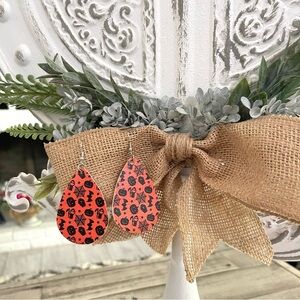 Halloween Fall Faux Leather Teardrop Dangle Earrings